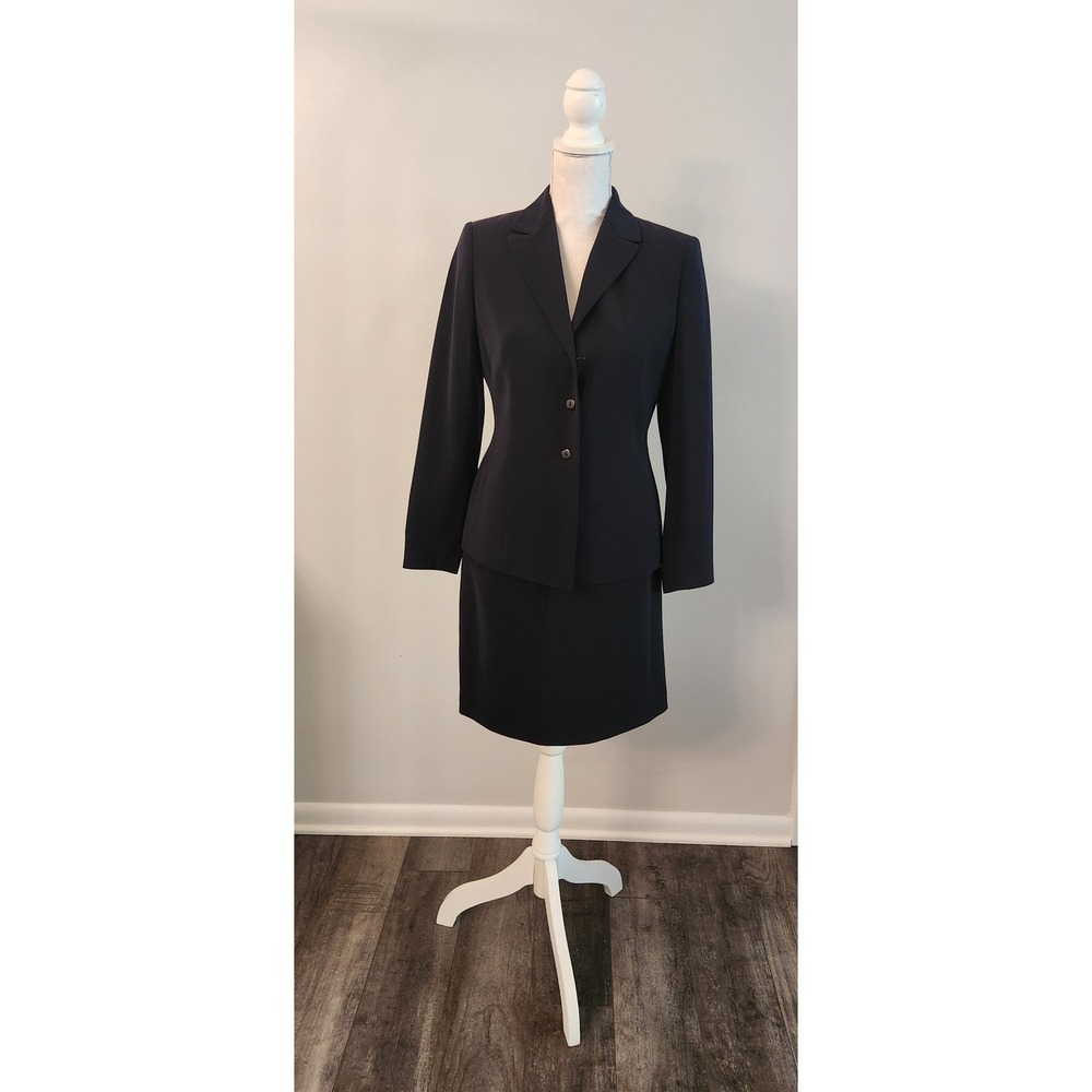 Classic Kasper Navy Skirt Suit Set |‎ Prof 2pc Blazer & Pencil Skirt | Sz 4